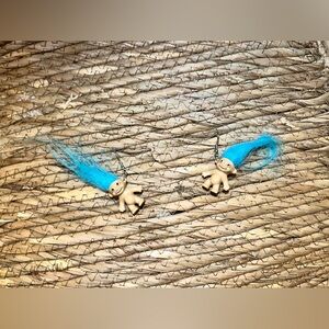 Vintage Troll Doll Earrings with Blue Hair